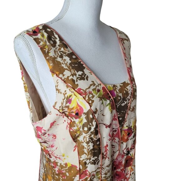 Sundance Silk Dress Floral Fall Side Zip Womens 12 Brown Pink Sleeveless Midi - Picture 3 of 10